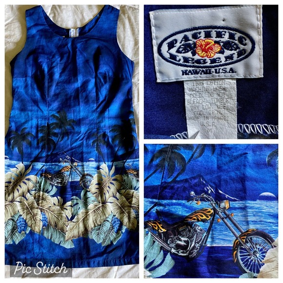 Dresses & Skirts - Pacific Legend VTG Hawaii Mini Dress Womens M Chopper Motorcycle Blue Cotton USA